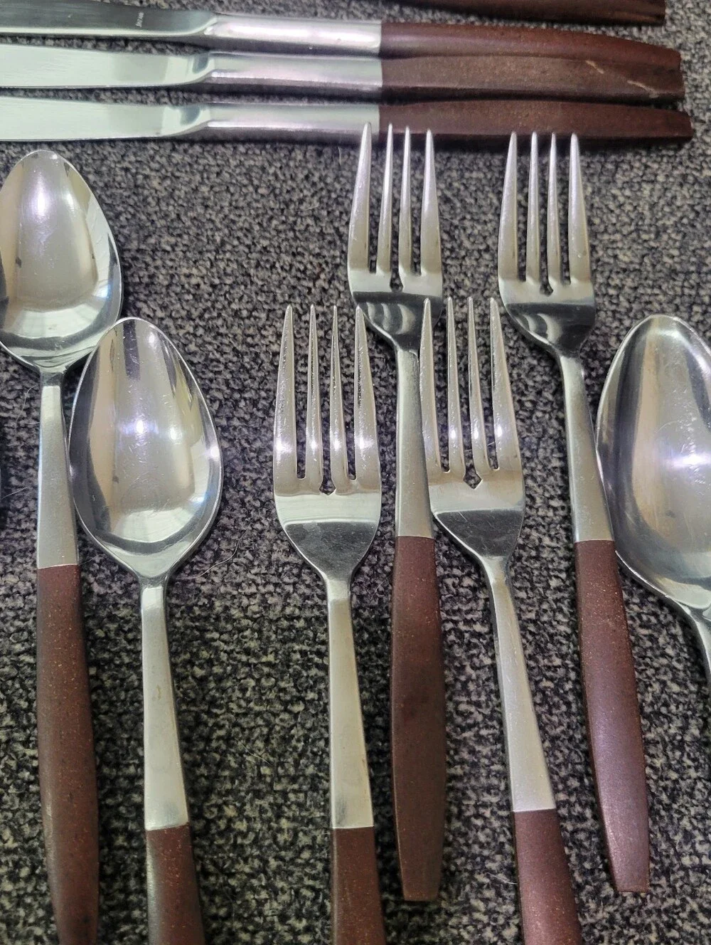 Vintage Interpur Royal Elegance Flatware Stainless Brown Handle Japan 22 Pieces